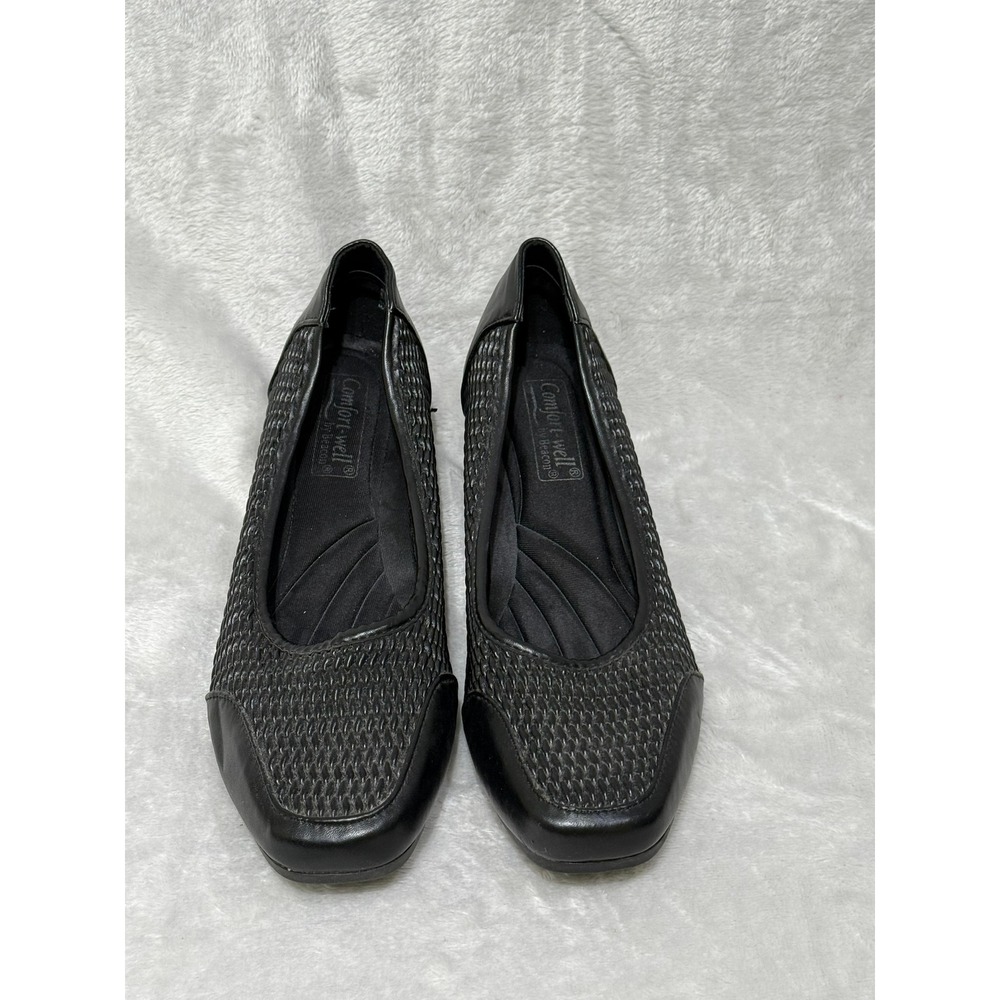 Comfort Well by Beacon Black Woven Square Toe Comfort Heel Pumps‎ Women's
